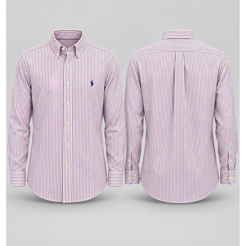 Ralph Lauren Golf shirt Men's 17 34-35 White Red Stipe  100% Cotton Button Down